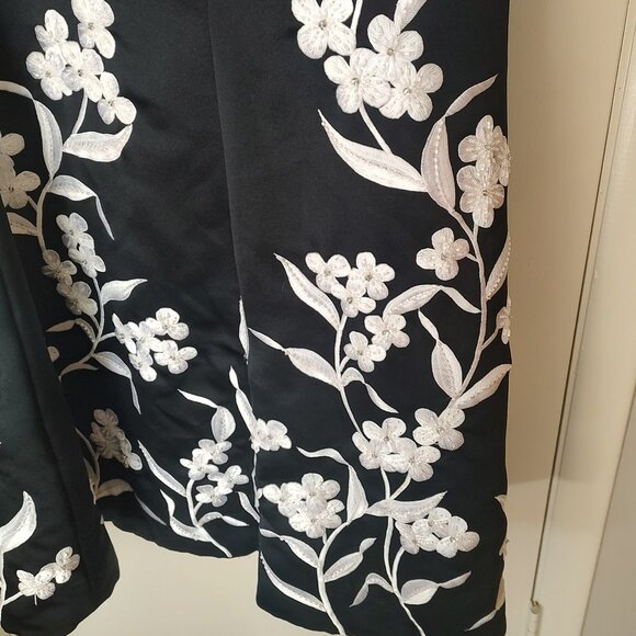 Vintage Cache Black & White Embroidered Beaded Formal Gown Dress W/Shawl Scarf 4 - Picture 12 of 16